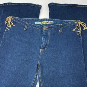 Vintage Mudd Y2K Flare Jeans Lace Up Side Dark Wash Blue Denim Size 13 Juniors